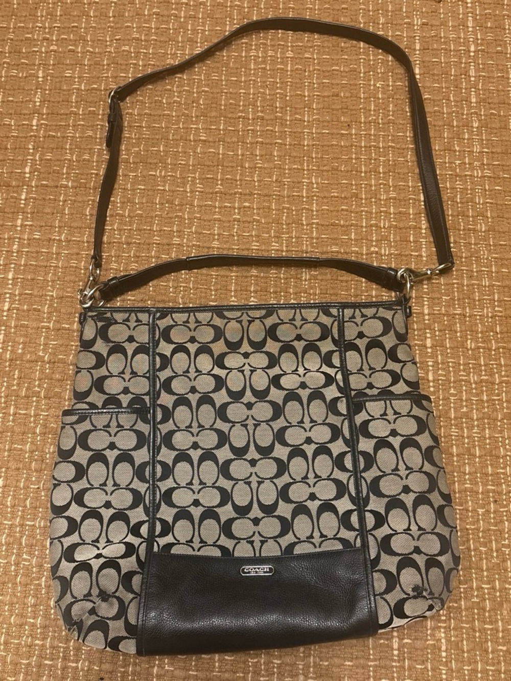 Coach Signature Canvas Shoulder Bag in Black and Tan